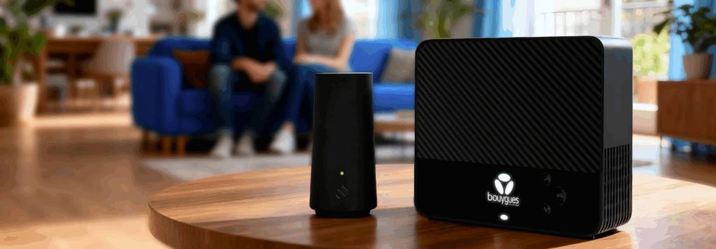 Above: Bouygues Telecom's 5G FWA Wi-Fi gateway released in January named 5G BBox WiFi7 shown together with its extender unit (left).